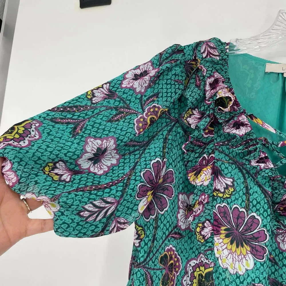 Loft Puff Sleeve Floral Top Size Medium